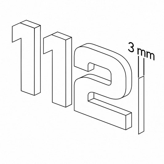 "112" - Notruf Schriftzug mit Funksymbol - PMC - in 3D - 453mm x 166mm