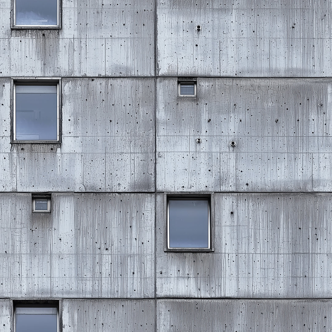 Detail Tapete in Betonoptik mit Fenstern