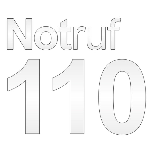 Schriftzug "Notruf 110" zweizeilig 130mm x 110mm weiß-reflektierend