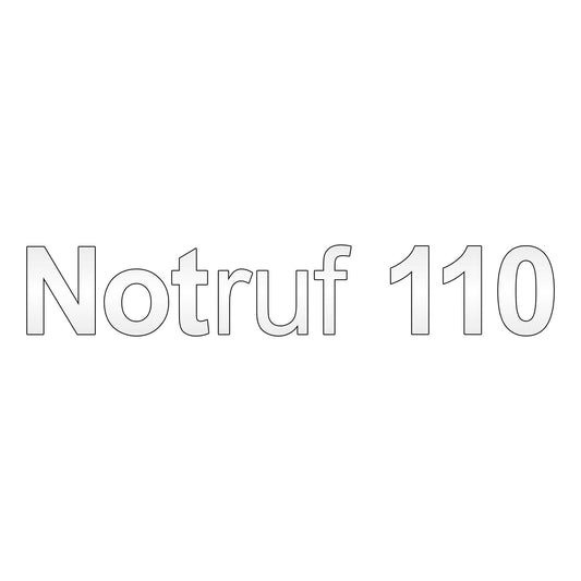 Schriftzug "Notruf 110" einzeilig 420mm x 72mm weiß-reflektierend