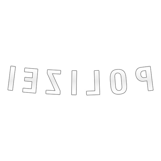 Schriftzug "Polizei" gespiegelt "IEZILOP" 945x188 weiß-reflektierend