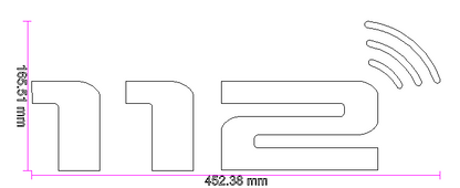 "112" - Notruf Schriftzug mit Funksymbol - PMC - in 3D - 453mm x 166mm