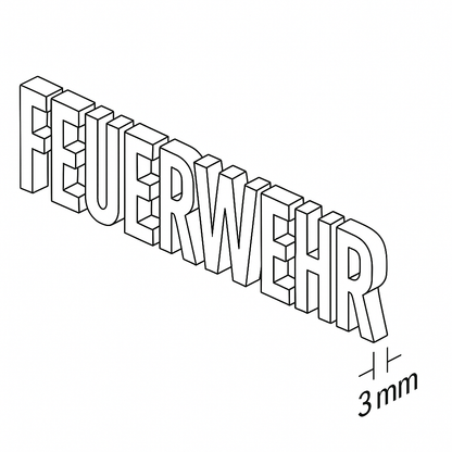 "Feuerwehr" - Schriftzug - PMC - in 3D ca 915mm x 105mm