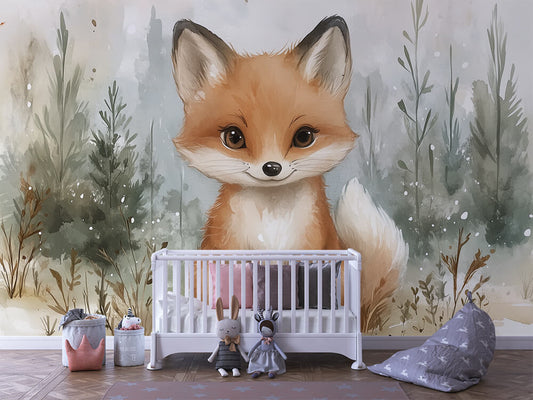 Aquarell Fuchs im Wald Kinderzimmer selbsklebende Fototapete