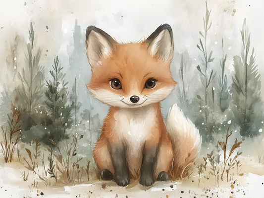 Aquarell Fuchs im Wald Kinderzimmer selbsklebende Fototapete