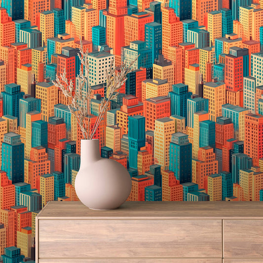 Wandbild New York Skyline mit Hochhäuser in kräftigen Farben