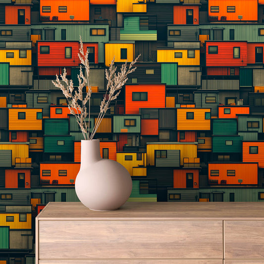 Wandbild gelbe und orange Bungalow ideal für charaktervolle Innenräume, Büros und Wohnwagen
